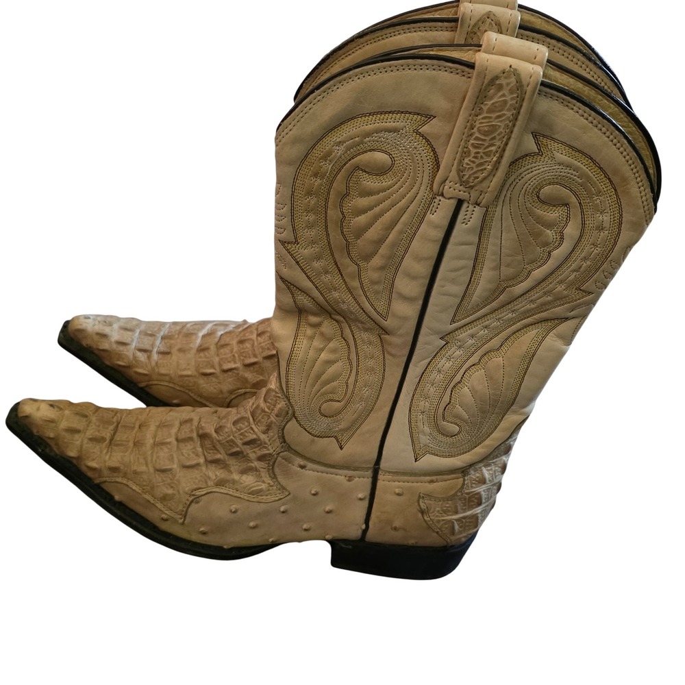 Mezcalero Mens Cream Caiman Tail Ostrich Snip Toe Cowboy Boots 27 EE 3168